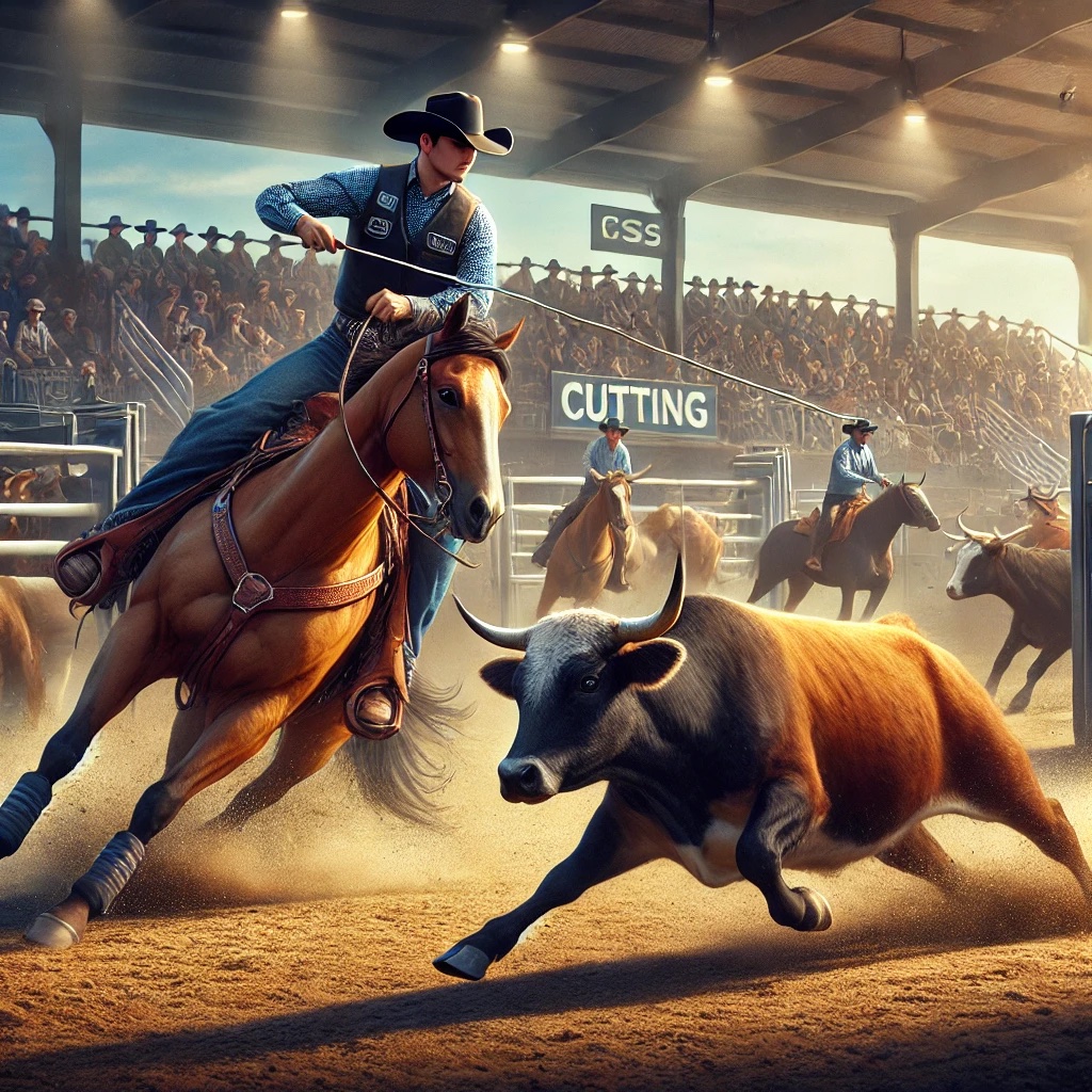 Cutting horse face to face with a cow